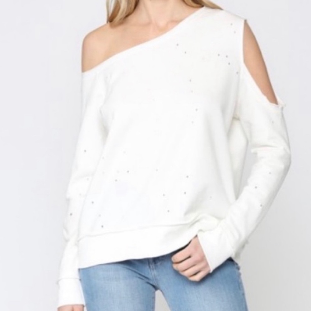 Fate Cold Shoulder Distressed Sweatshirt